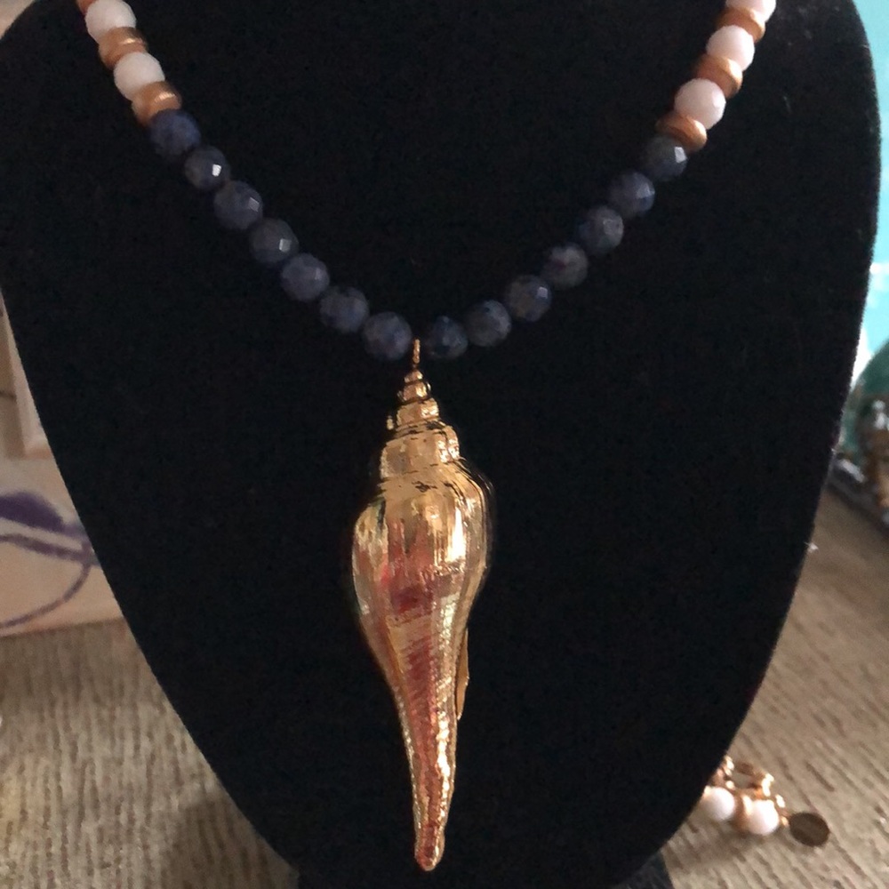 Lapis Necklace With Gold Dipped Shell - image 1